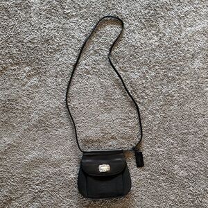 Fossil Black Pebbled Leather Crossbody with Silver Turn-Lock